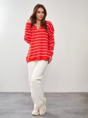 Oversized thin sweater with a collar, brick red 0583 - Online store - Boutique